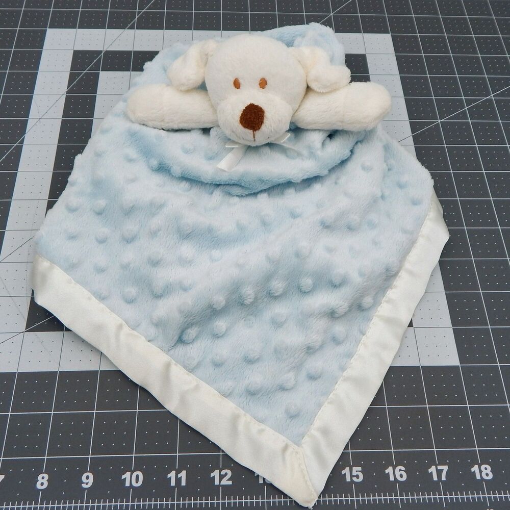 Blankets and Beyond White Blue Dog Lovey Baby Satin Trim Minky Dots Security